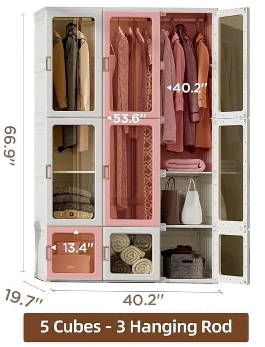 31 Portable Wardrobe Closet Organizer Large Capacity 20 Deep Plastic Armoire with Magnetic Doors