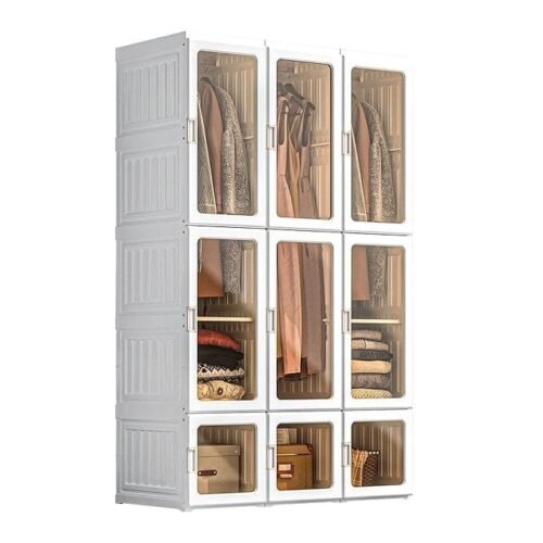 33 Portable Wardrobe Closet Organizer Large Capacity 20 Deep Plastic Armoire with Magnetic Doors