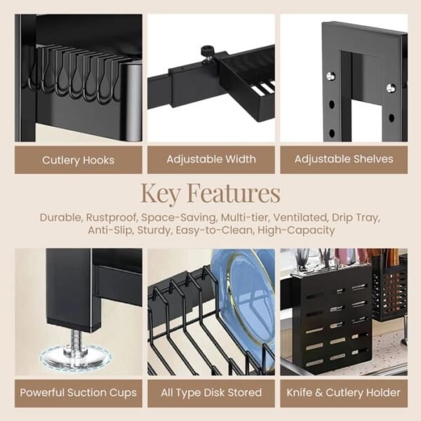 Over Sink Dish Drying Rack – Adjustable, Expandable, and Rust-Resistant 2-Tier Dish Drainer