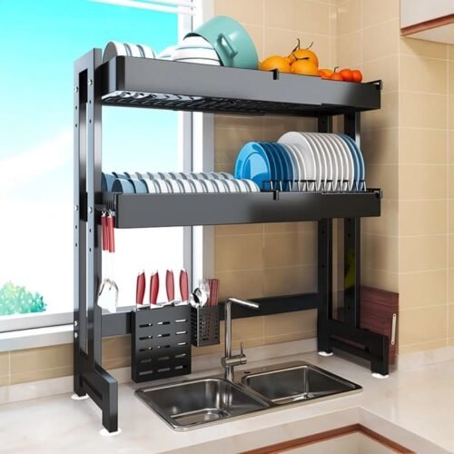 41 Over Sink Dish Drying Rack – Adjustable, Expandable, and Rust-Resistant 2-Tier Dish Drainer