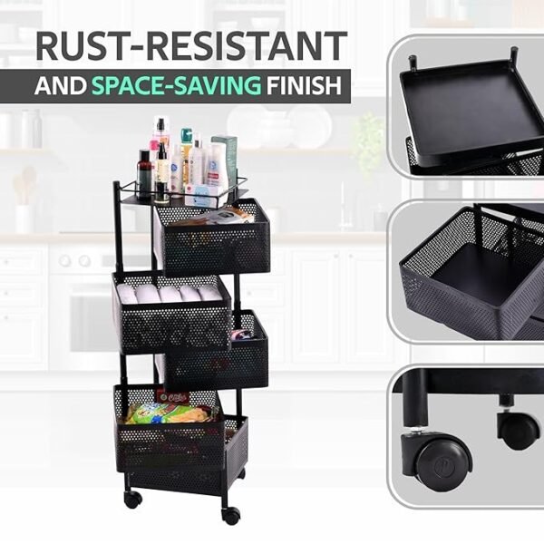 Kitchenwell Round Multi-Purpose Rotatable Trolley Storage
